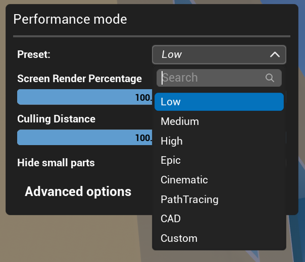 Performance Mode menu
