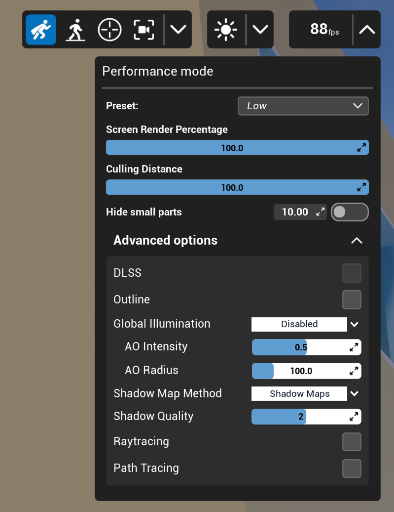 Performance Mode menu
